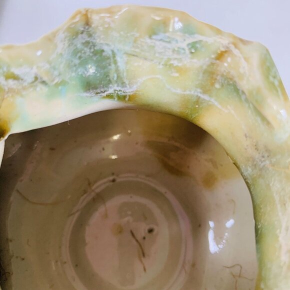 Majolica Glazed Elephant Planter Art Pottery VTG Succulent Ruffled Pot Vase Deco - Picture 11 of 13